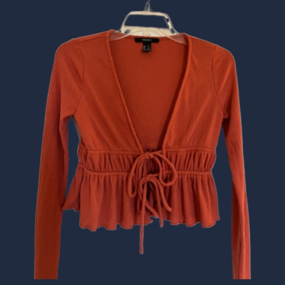 Forever 21 Ribbed Knit Tie Front Orange top